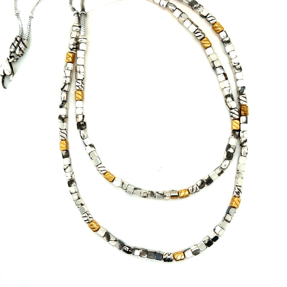 Brighton Mixed Metal Silver Gold Tone Two Strand Layered Cube Bead Necklace